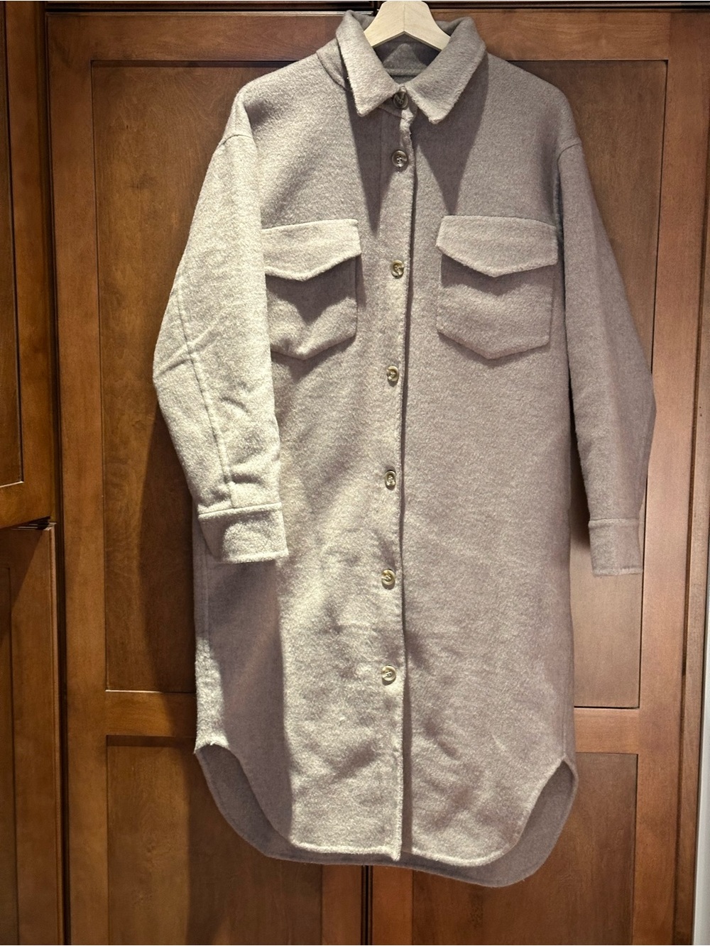 OAK + FORT Taupe Oversized Midi Shacket Coat - S/M